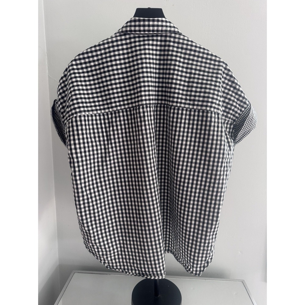 Madewell Gingham Ruffle Sleeve Shirt Black White Cotton Sz M Cottagecore - Picture 4 of 9
